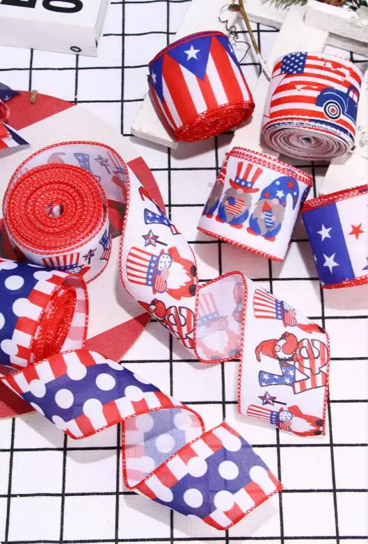 Customize 4th of July ribbon American patriotic ribbon  USA Flag Grosgrain Ribbon For Crafts Hair Bows Making