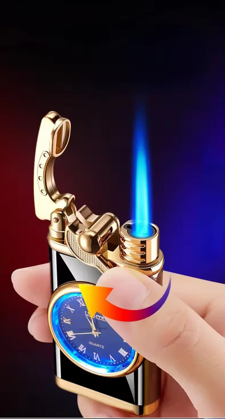 Newest Creative Fashion Electric Lighter Smart Watch Luxury Blue Flame Cigar Torch with Refillable Jet Feature for BBQ