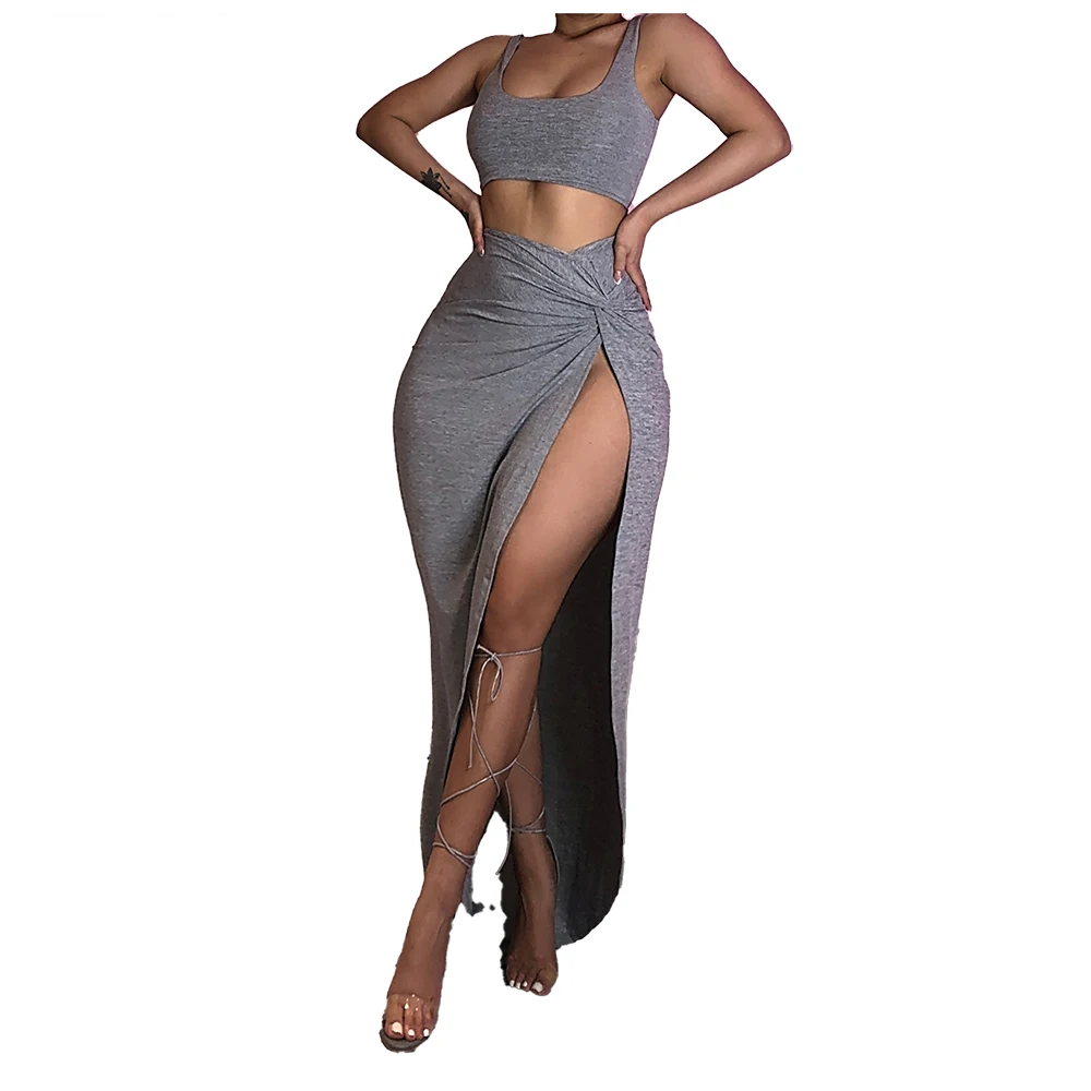 
8620 summer snug gray Skirts Two Piece Sets women high quality cotton material womens clothing tight bodycon soft Tank Tops 