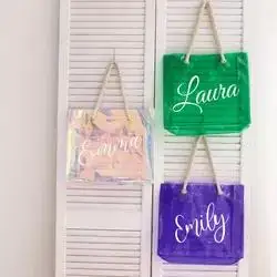 Customized Transparent Fashion PVC Waterproof Tote Shopping Bag with Thick Cotton Handle PINK BAGS