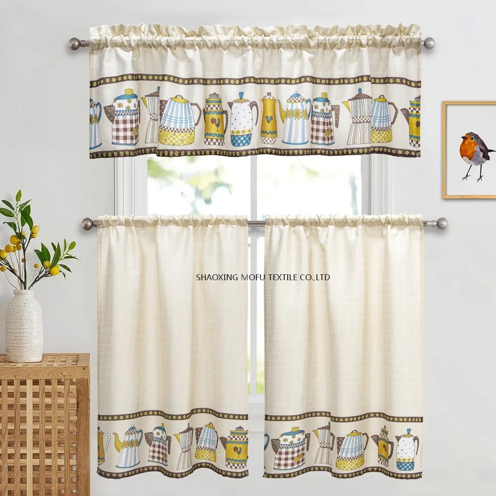Hot Sale 3pcs Ready Made Kitchen Curtains Set Various Designs Stylish Small Window Curtain for Home