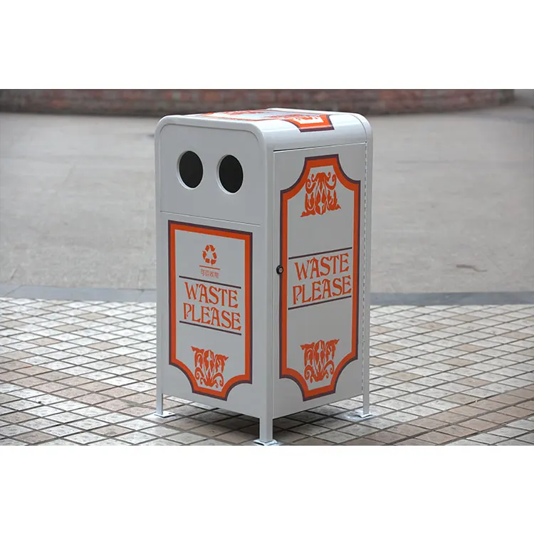 outdoor steel iron garbage trash can outside street park metal rubbish litter bin public commercial recycling waste basket