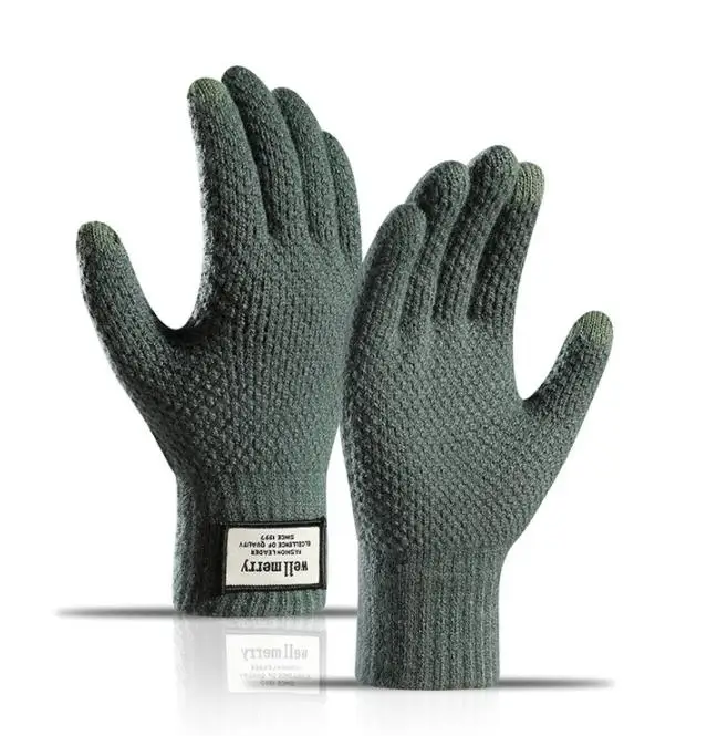 Новинка 2022 простые вязаные мужские плотные жаккардовые теплые перчатки из искусственного кашемира с бархатной