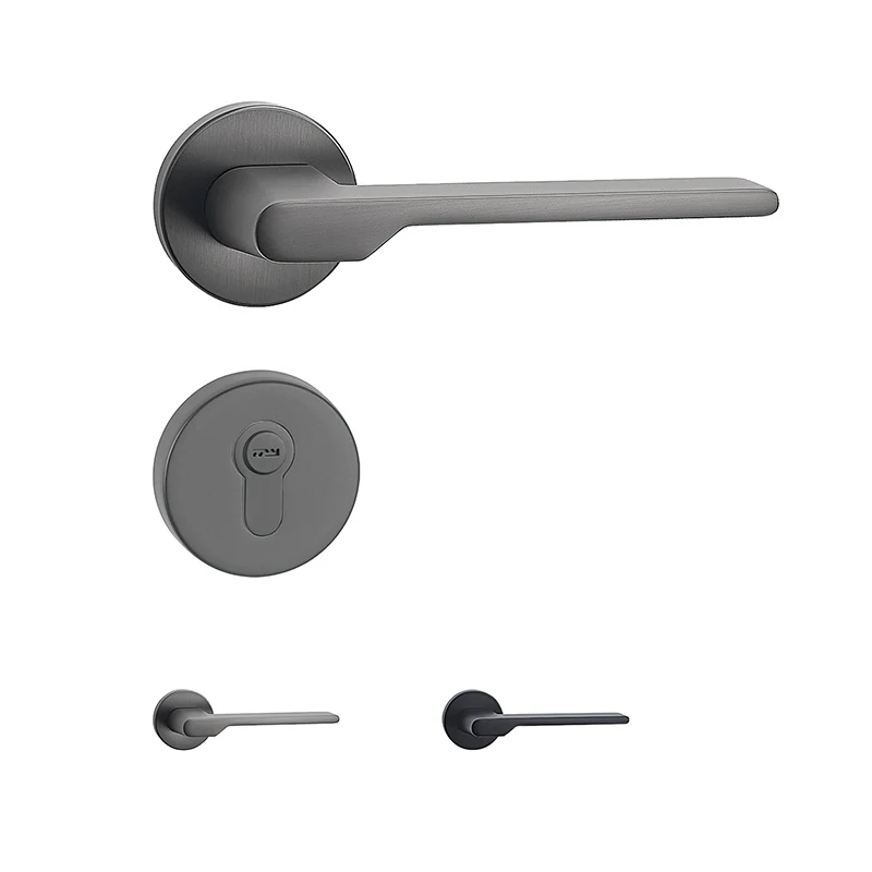 072 Factory Custom interior door handle luxury design black antique house lever zinc alloy handle and knob gray door handle