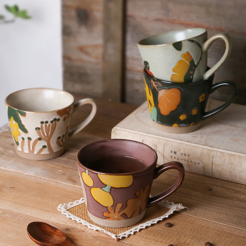 Fancy design spring series stamping color flower pattern pottery coffee cup custom ceramic milk tea water mug