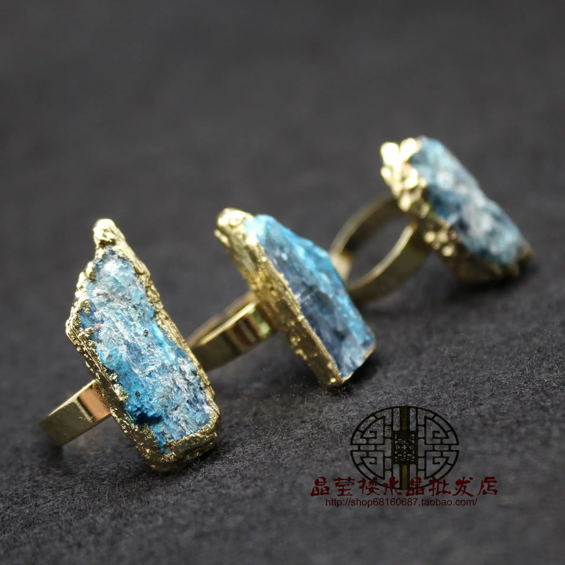 Irregular Bud Cluster Druzy Adjustable Opening Rings Blue Natural Stone Rectangular Ring