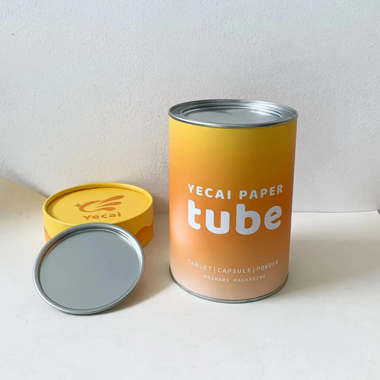 Metal lid paper tube Tight and secure seal  eco friendly customized cacao powder paper container moisture proof packaging