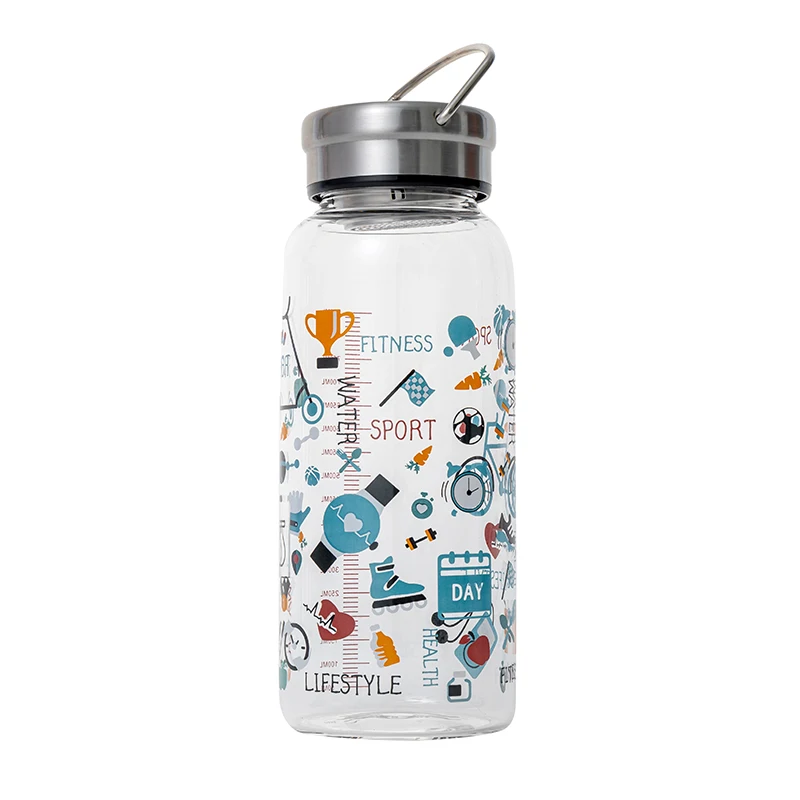 KDG 1000ml Customized Hot Sale High Borosilicate Stainless Steel Cap Glass Portable Water Bottle Manufacturers  beverage bottles
