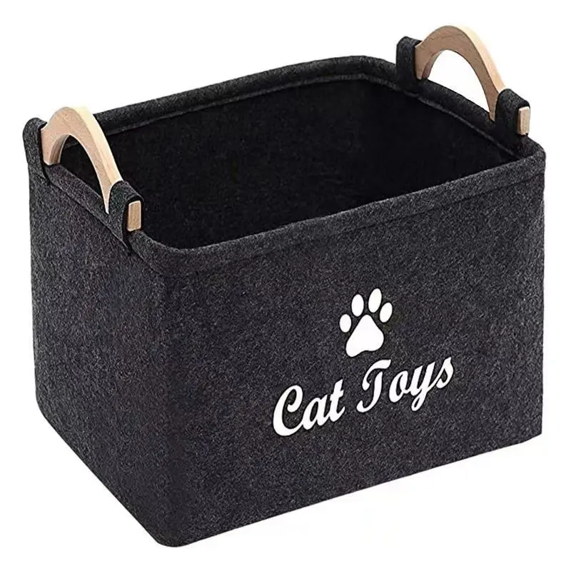 Huasheng Cute Felt pet Toy Box and Dog Toy Box Felt Storage Basket with Wood Handle