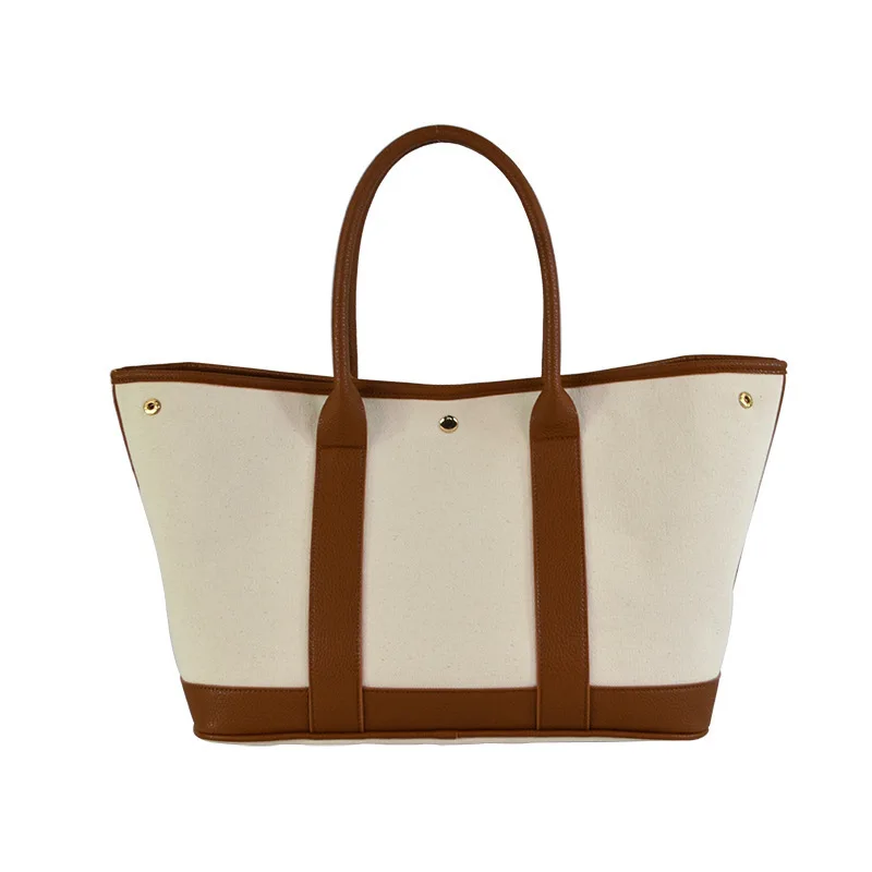 Custom Luxury Women Cotton Canvas Leather Travel Weekend Tote Duffel Bag Designer Luggage And Travel Bags