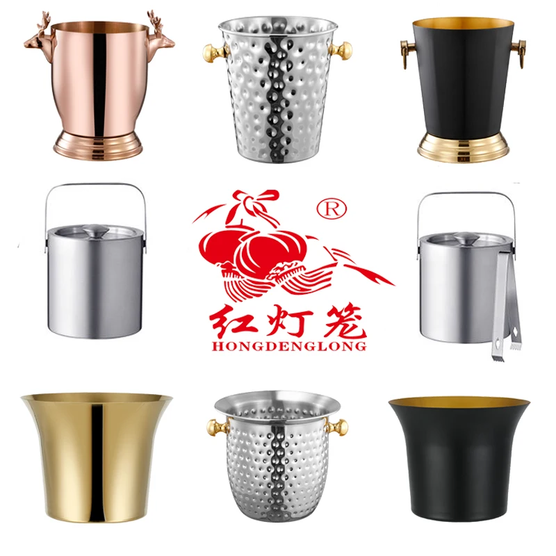 Custom Logo Beer Cans Cooler Copper Rose Gold 1L Stainless Steel Double Walled Wine Chiller Ice Bucket With Lid