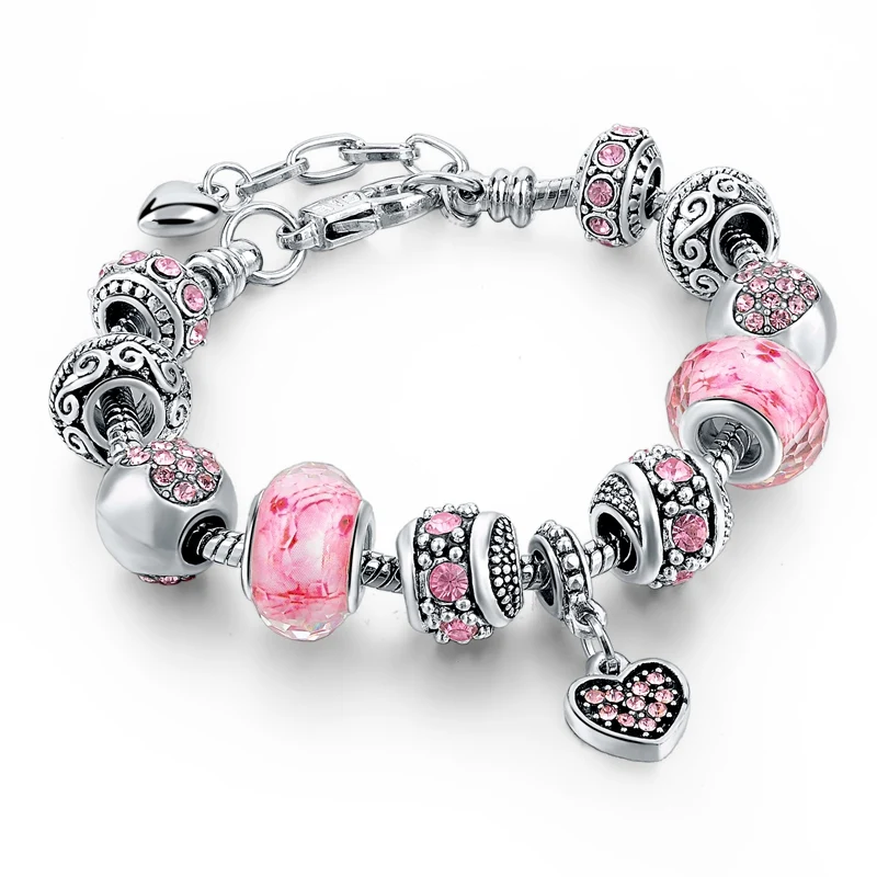 Charm Pink Color Silver Bracelet Bangle Jewelry For Women Girls Smart Charm Bracelets Jewelry
