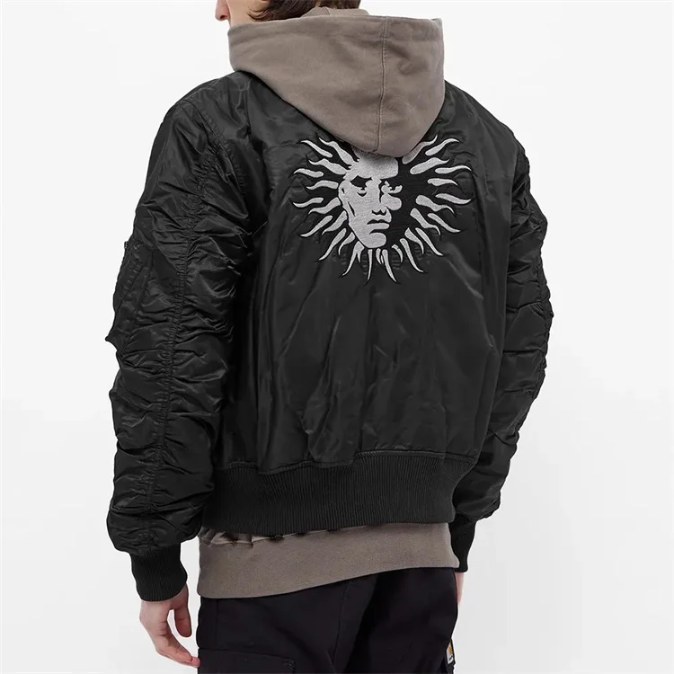 OEM custom100% Nylon interior shoulder straps black utility quilted bomber pilot flight jacket for men