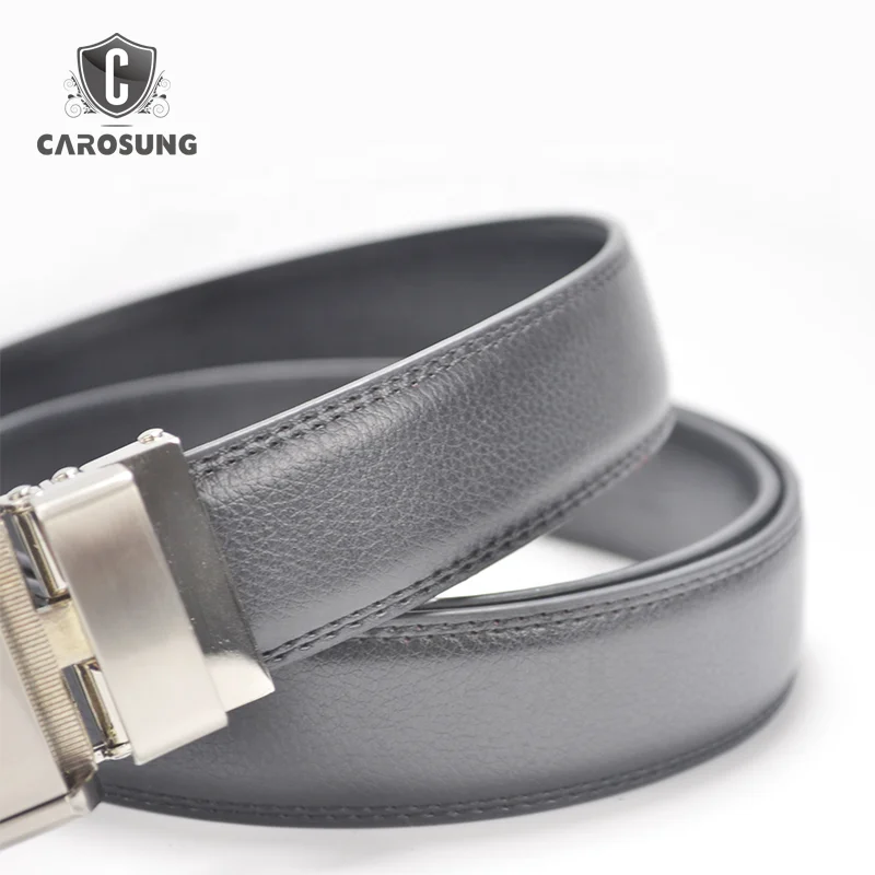 Carosung Slide Release Chrome Brushed Buckles Custom Leather Belts for Men Automatic Buckle in 32mm