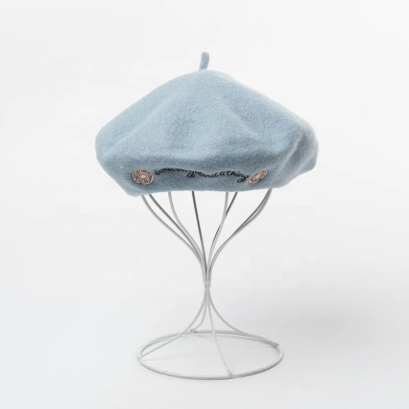 Custom Embroidery Logo Plain New Pattern Wool Beret Painter Hat Ladies Fashion Embroidered French Beret Hat For Women