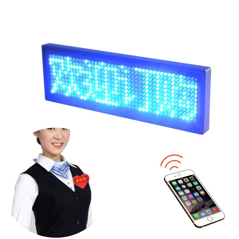 Smart APP Edit LED Name Badge Digital Lighting Pin Wearable Reusable LED Programmable Waiters LED Name Badge Mini LED Name Tag