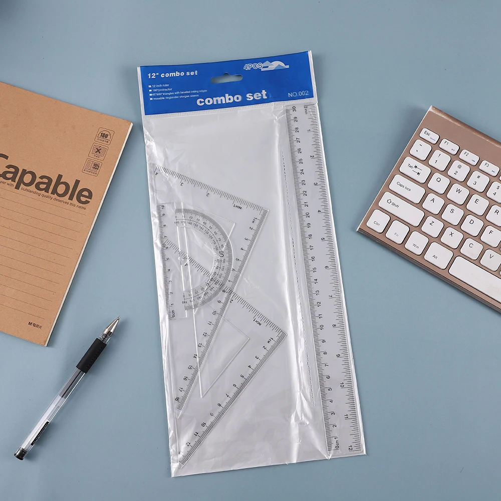 Школьные канцелярские принадлежности полиэтиленовый пакет 1 набор геометрической линейки 30 см транспортир 10 кронштейны 60/30 и 45/45 пластиковые прозрачные