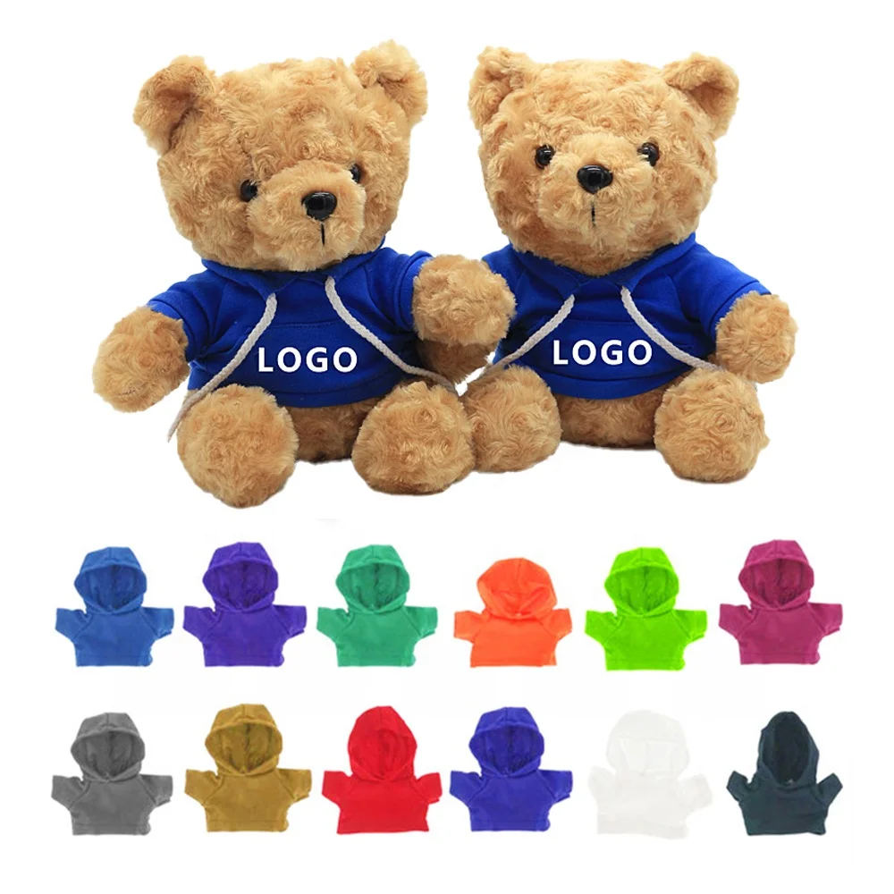 SongshanToys Customised OEM Plush Soft Toy Small Mini Brown Teddy Bear custom logo colorful hoodie t shirt Stuffed Animal Gift