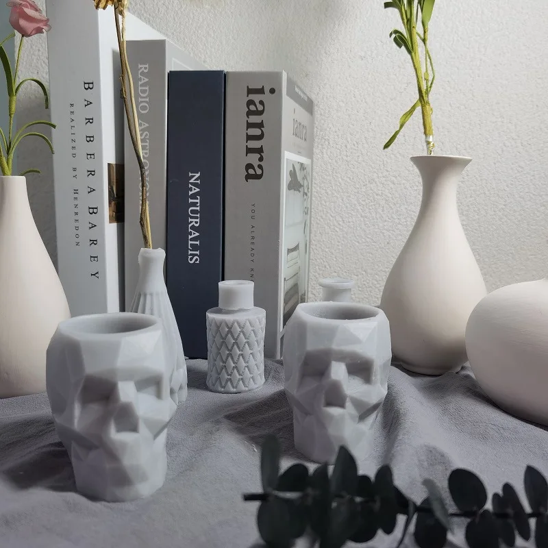 DIY Halloween Skull Flower Pot Silicone Mold Succulent Plant Vase Gypsum Cement  Concrete Clay Mould Molds
