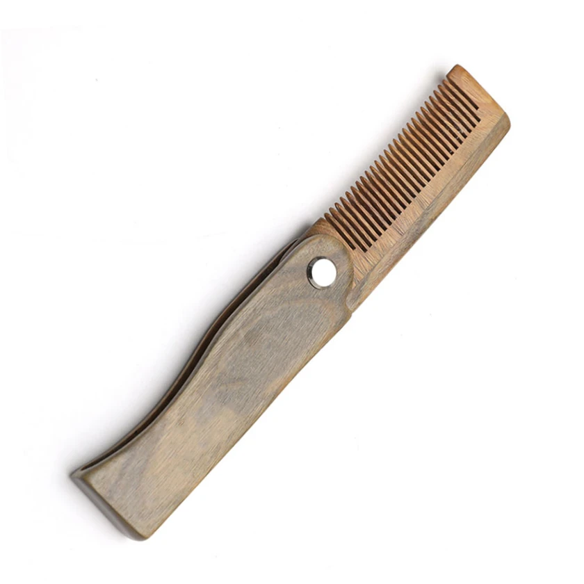 Natural Green Sandal wood Fold Comb Hair Comb For Men Beard Care ,Anti-static Wooden Comb Hair Care Tools Hair Brush