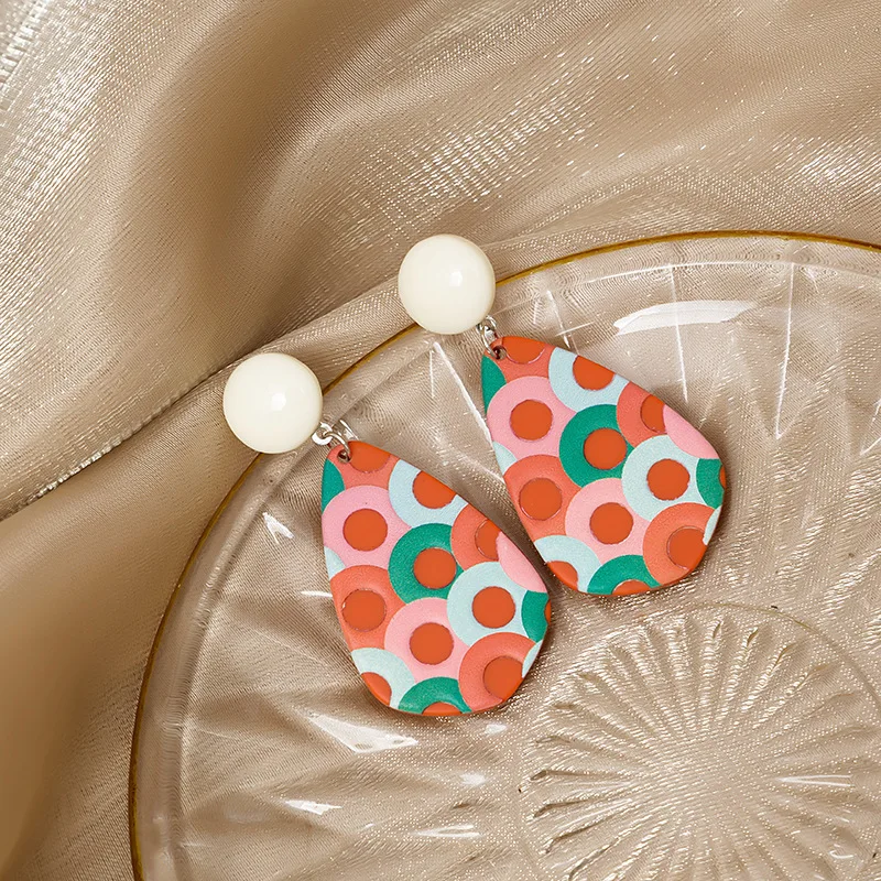 GEERDENG Creative Silver Needle Earrings Popular Geometric Beautiful Multicolor Acrylic Earrings for Women Girls