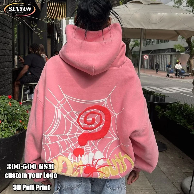 Factory Embroidery Crewneck Unisex Pullover Blank Oversized Sweatshirt Spider Boxy Custom Logo Cotton Puff Print Cropped Hoodie