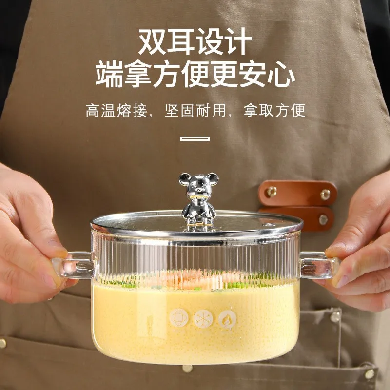 High borosilicate glass vertical grain  Heat resistant thickening open fire stew pot with cover coffee glass mulled wi