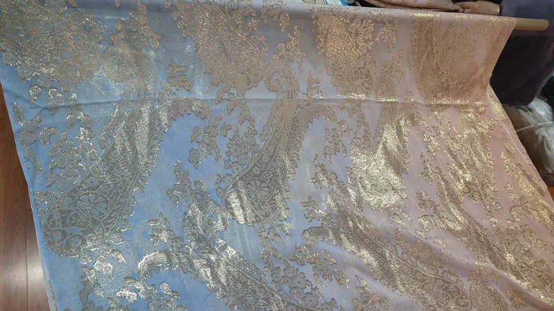 print ombre lurex silk jacquard fabric silk metallic chiffon fabric