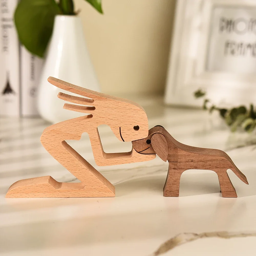 Family Puppy Dog Wooden Craft Figurine Desktop Table Ornament Carving wooden home decor crafts