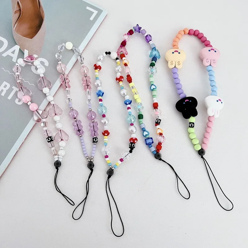 Rabbit silicone phone chain beaded cool pink love phone strap purple bear phone case pendant