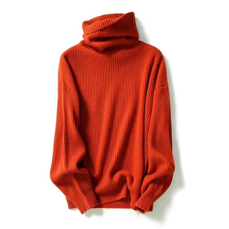 SQUARE FONDA Mongolian Cashmere Rib Knitting High Neck  Plus Size Jumper Sweaters For Women