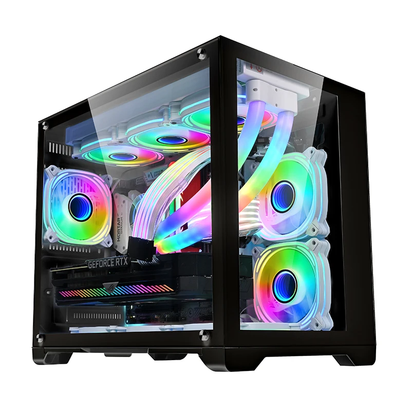 Professional manufacturer lone warrior fully transparent tempered glass panel computer case