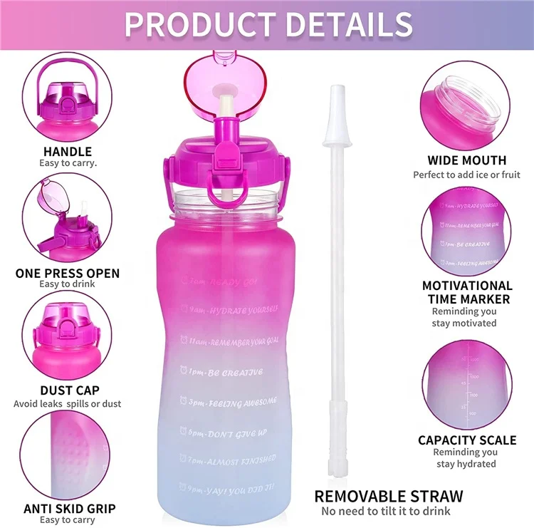 Best Price Transparent Convenient BPA-Free 2-Liter Water Bottle Gradient Colors for Gym Use Adults Only
