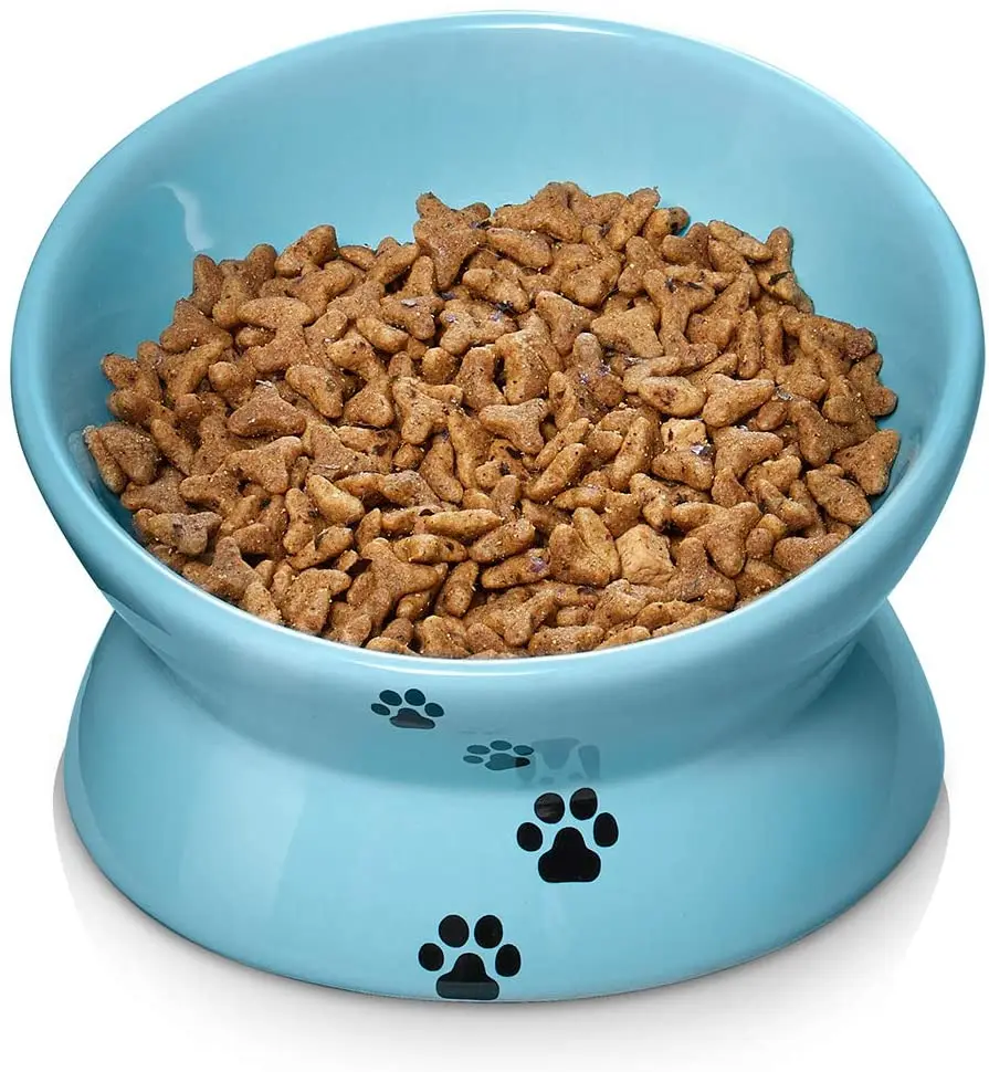 2025 Ceramic Cat Pet Bowl Anti Vomiting Raised Cat Food Bowls Tilted Elevated Pet Bowl for Flat Faced Cats Small Dogs