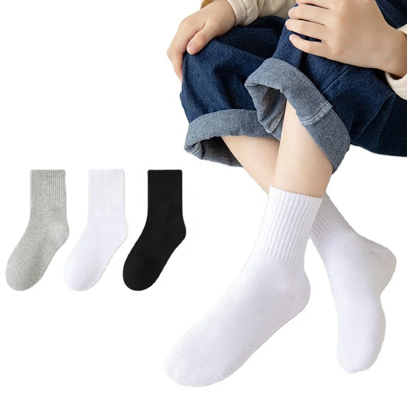Children Socks With Logo Boys Girls School Custom Cotton Kids School Socks White For Kids
