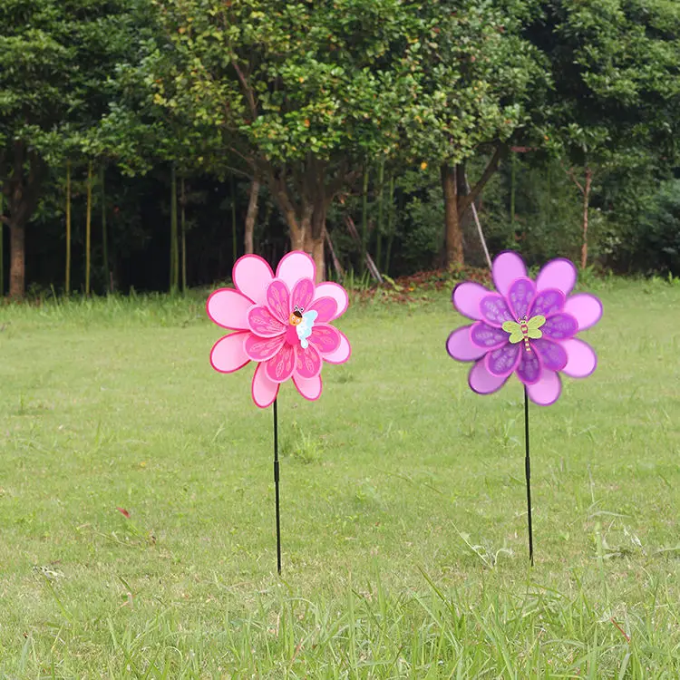 BAILING Children Hand Held Triple Wheel Flower Shaped Windmill Home Color Decorative Toy Windmills