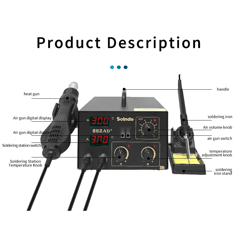 SLD-852AD+ SMD Rework Station Hot Air Gun estacion de calor y soldadura heissluftstation Hot Air Soldering Station