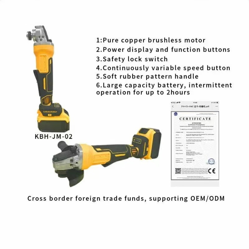 Portable 21V Cordless Electric 100mm/125mm Angle Grinder Industrial & DIY Grade with Trigger Slide Switch Battery Powered