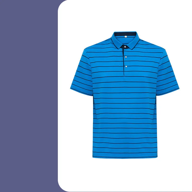 75 % Cotton 25% Polyester 3 Buttons Placket Turn Down Collar Pinstriped Shirts Custom Logo Short Sleeve Polos For Men