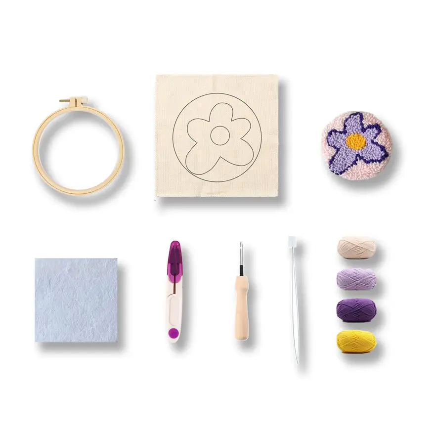 Novelty Mothers Day Gifts Punch Needle Kit Set for Flower Patches Coaster and Pendant