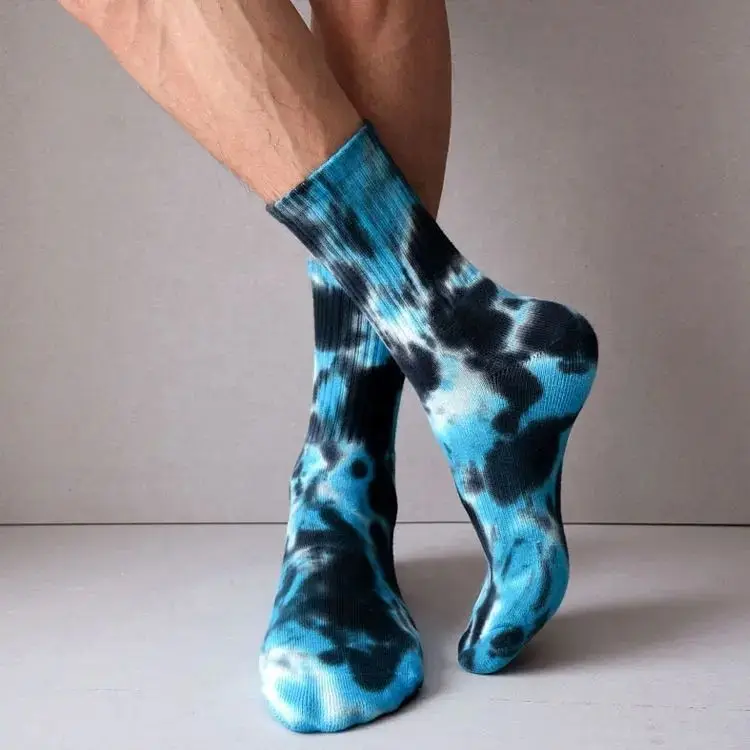 Hip-pop fashion tie dye street basketball skate sport tube socks breathable cotton tie dye athletic crew socks for men