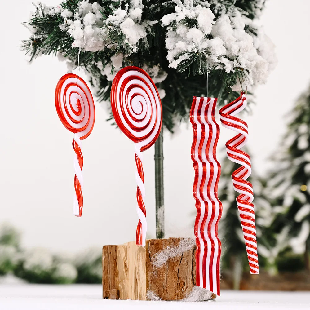 New hot sale lollipop cane colorful candy cane new Christmas decorations color injection acrylic Christmas tree ornaments