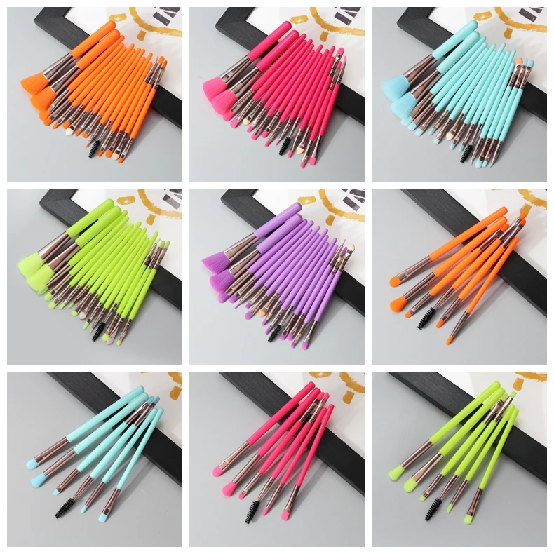  20Pcs Free Sample Multicolor Low MOQ Cheap Eyeshadow Eye Professional Makeup Brushes