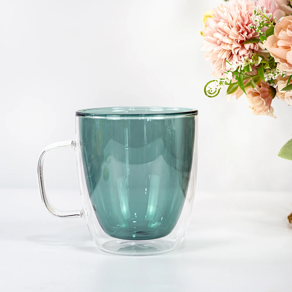 Double layer colored green high lead-free glass color glass creative coffee thermos mug Nordic fashion heat insulation mug