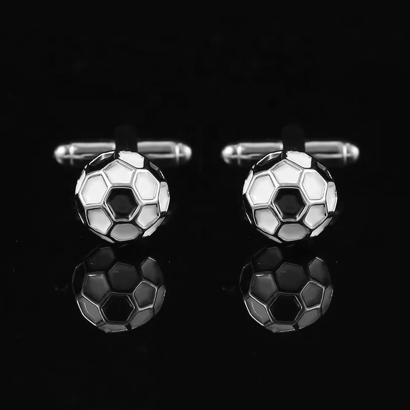 High-grade titanium steel hollow football cuff studs, personality fun, non-fading playing card cufflinks, French shirt, silver j