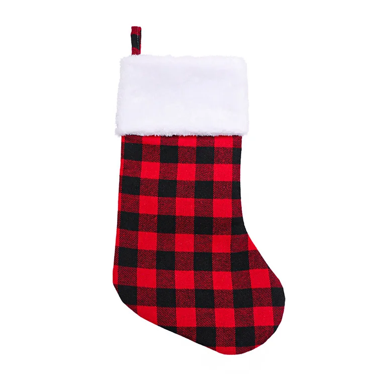 Black And Red Checkered Socks Candy Gifts Santa Socks Christmas Tree Hanging Cloth Christmas Socks