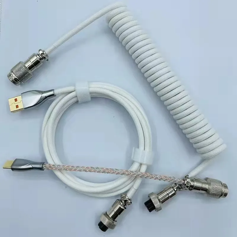 Mechanical keyboard cable USB type C rainbow color braided spiral coiled extension portable cable with RGB light