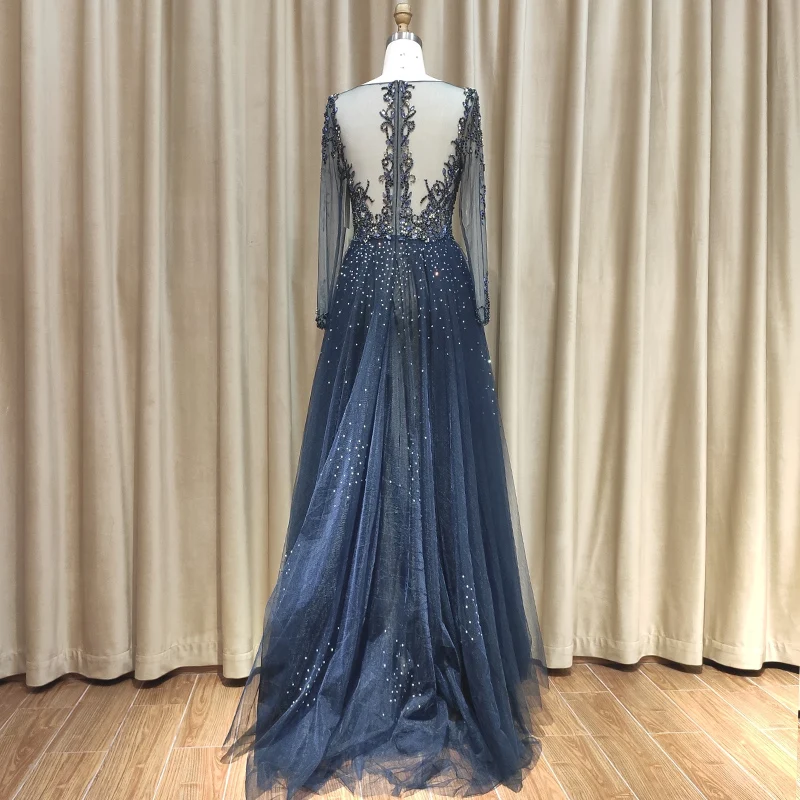 Black Long Sleeve Wedding Party Dress Sequin Evening Dress Party Wear for Ladies