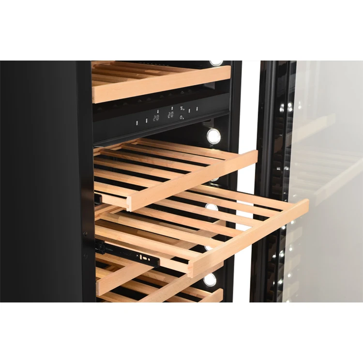 Вертикальный охладитель для вина постоянной температуры Двухзонный компрессор Настенный высококачественный домашний Электронный температурный черный и SUS