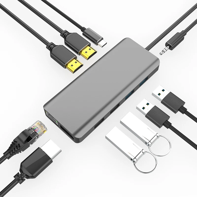 Высокое качество алюминиевого сплава 10-в-1 TYPE-C USB Hub адаптер Usb-c мини